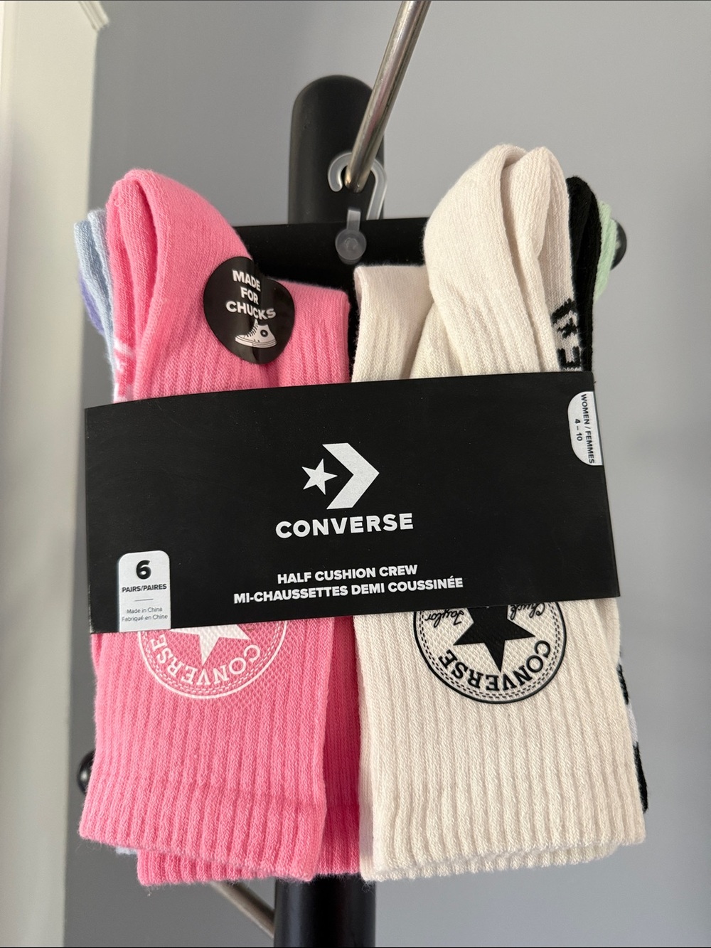 Converse Crew Socks Pack in Pink, Cream, Green, Purple, Blue, & Black 6pk